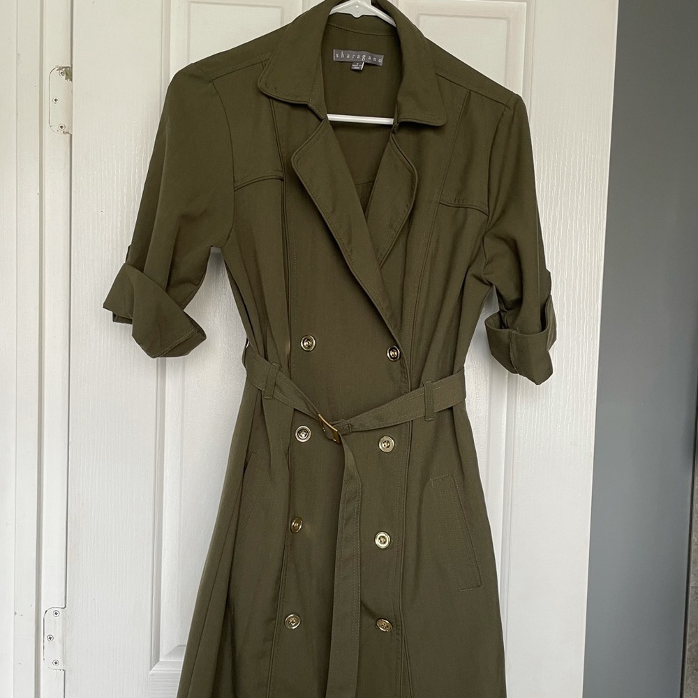 Army green button up short sleeve shirt dress 8